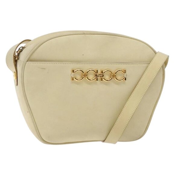 Salvatore Ferragamo Gancini Shoulder Bag Suede Beige Gold - Picture 1 of 16
